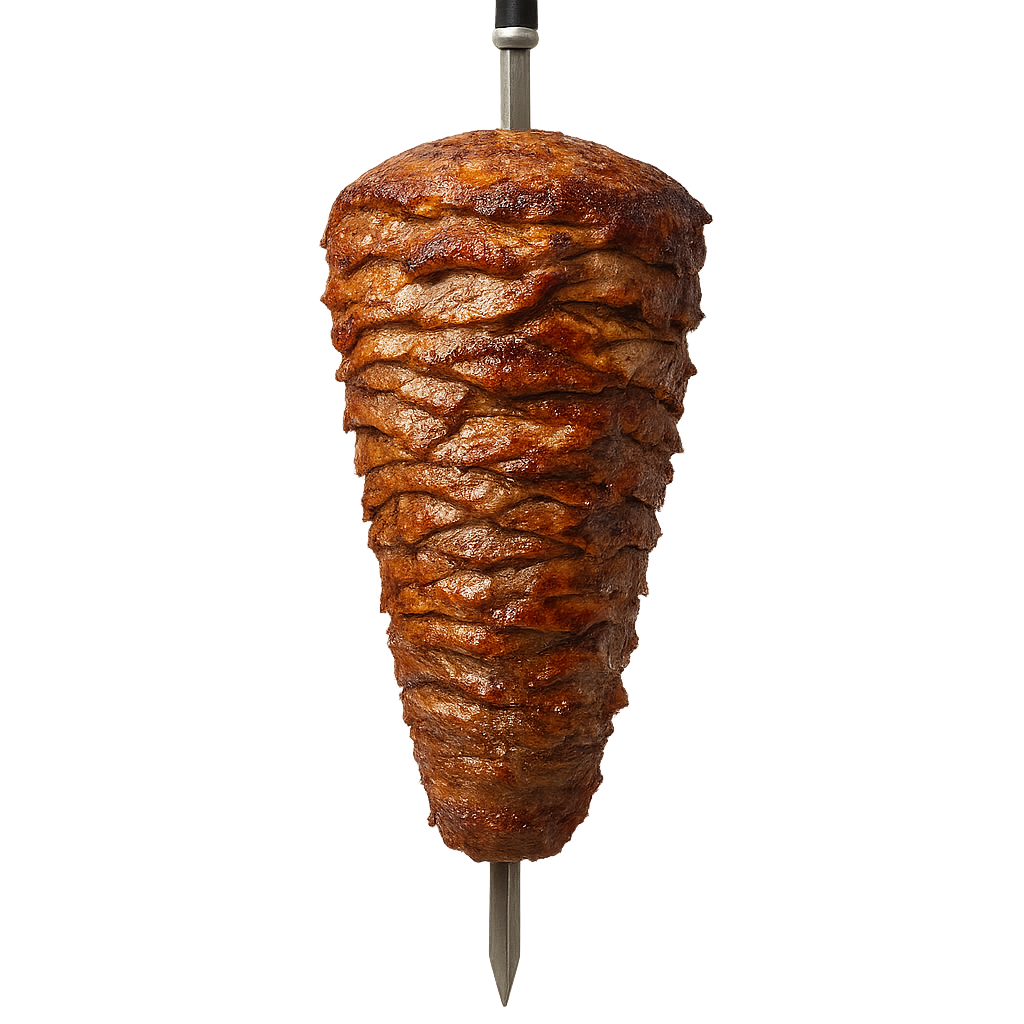 Premium donair cone on vertical broiler (illustrative)